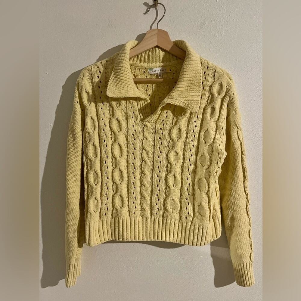 Hazel Moon Size Medium Loose Knit Collared Cropped Sweater - Picture 2 of 5
